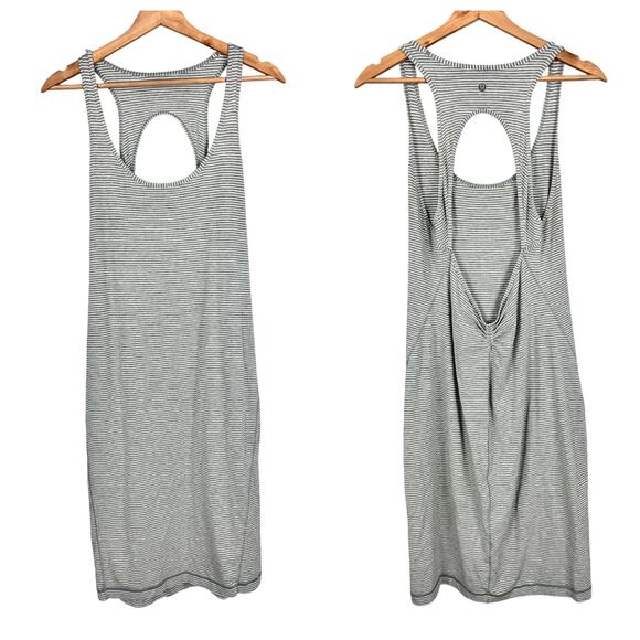 lululemon athletica Dresses & Skirts - LULULEMON Women's Go For It Hyper Gray White Striped Open Back Scoop Neck‎ Dress